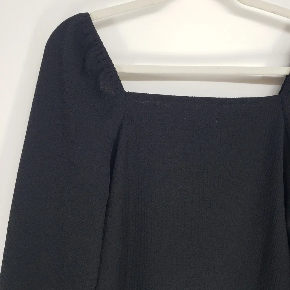 Madewell Crepe Square Neck Puff Sleeve Top Women Size S Black Textured Blouse